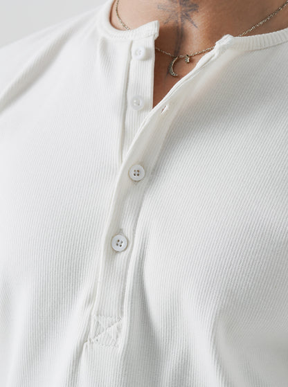 Classic White Ribbed Henley