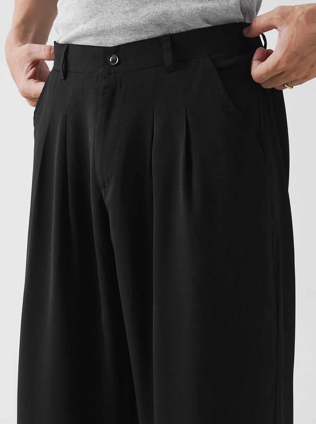 Black Double Pleated Wide Leg Pants