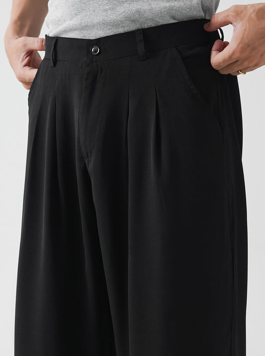 Black Double Pleated Wide Leg Pants
