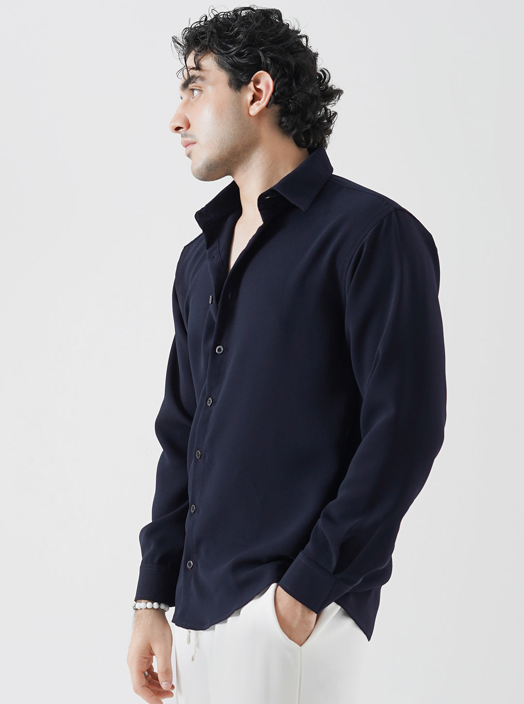 Navy blue textured shirt