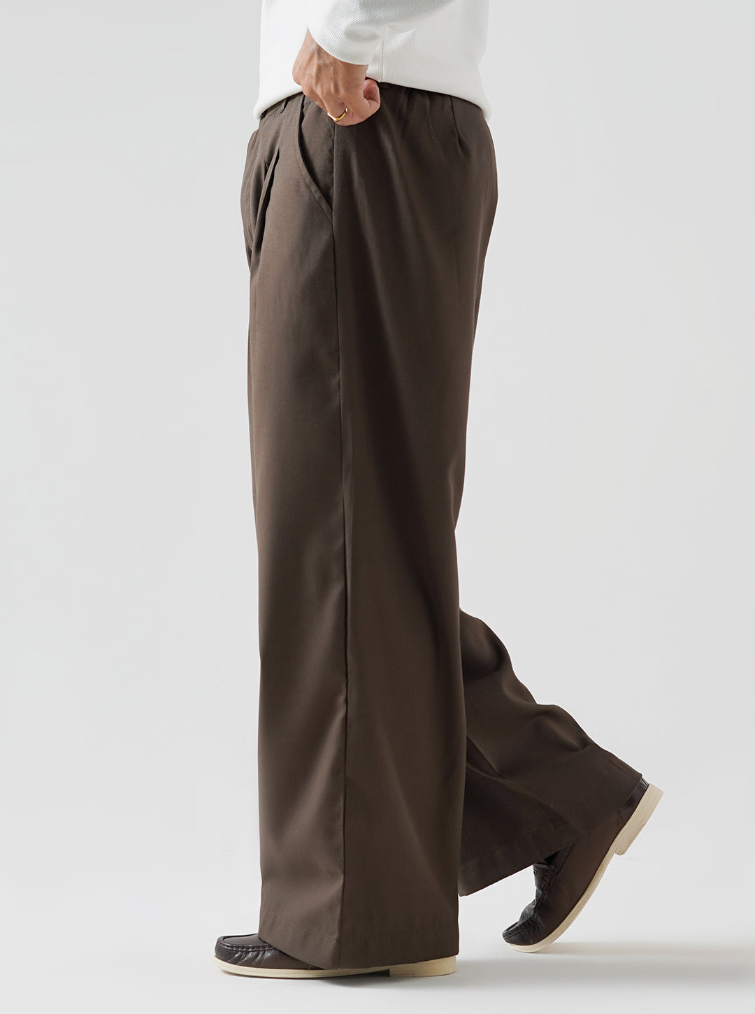 Mocha Double Pleated Wide Leg Pants