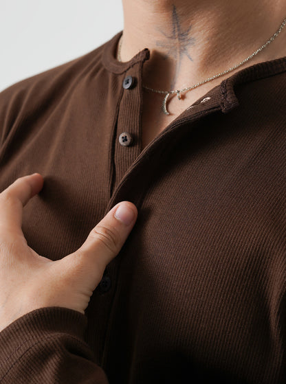 Classic Brown Ribbed Henley